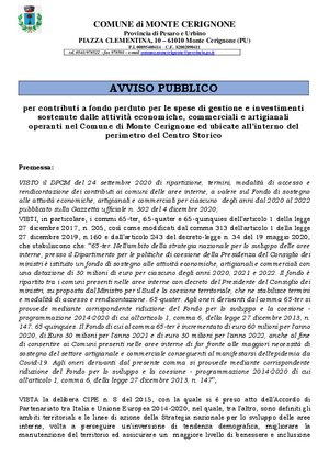 Avviso contributi attiv. commerciali Monte Cerignone 2022
