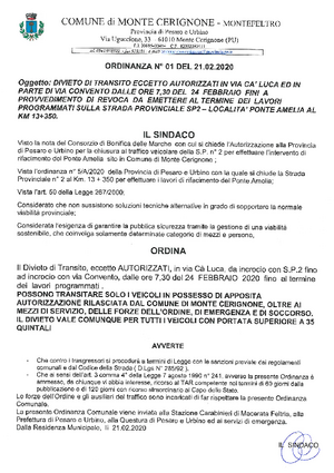 Ordinanza chiusura Ca Luca