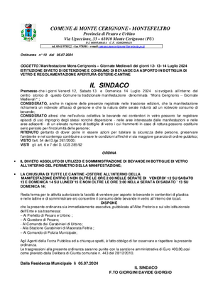 ORDINANZA N. 10 MONS CERIGNONIS 2024