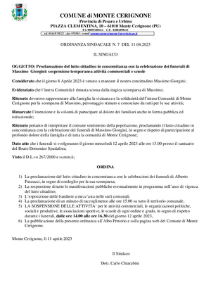 Ordinanza lutto cittadino Massimo Giorgini
