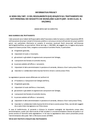 wbpa   modello di informativa privacy tra ente e segnalanti