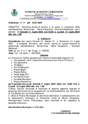 ordinanza  MONS CERIGNONIS