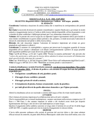 ORDINAZA N. 12 DIVIETO DI USO ACQUA 