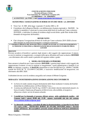 borse di studio 20192020