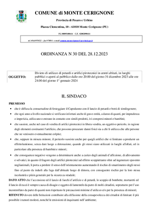 ordinanza n 30 2023 DIVIETO DI BOTTI CAPODANNO